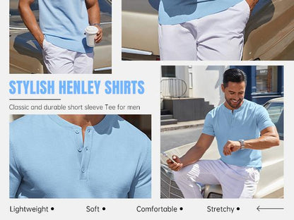 Men's Knit Henley Short Sleeve Casual Summer Button T-Shirt