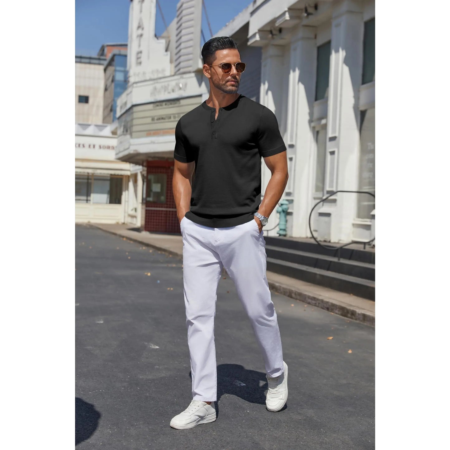 Men's Knit Henley Short Sleeve Casual Summer Button T-Shirt