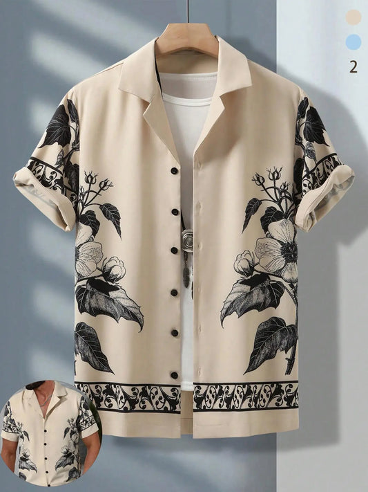 Men'S Floral Print Short Sleeve Shirt Casual Style Shirt Regular Fit Design Top for Summer, Men'S Clothes for Beach Vacation, Menswear
