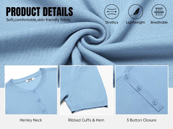Men's Knit Henley Short Sleeve Casual Summer Button T-Shirt