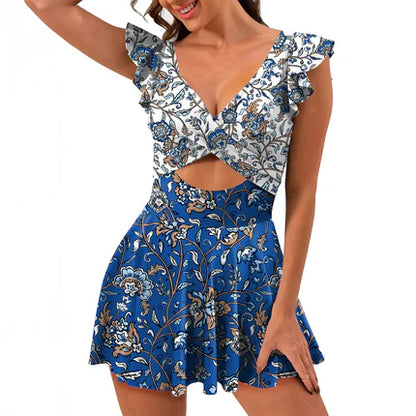 One Piece Tummy Control V Neck Wrap Swimwear