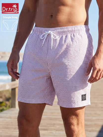 Men'S Regular Fit Palm Tree Print Boxer Brief Swim Shorts, Casual Comfy Breathable Swim Shorts for Summer, Men'S Swimwear for Beach Vacation