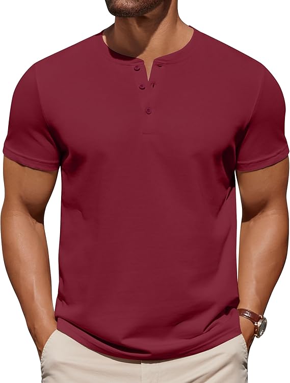 Men's Knit Henley Short Sleeve Casual Summer Button T-Shirt