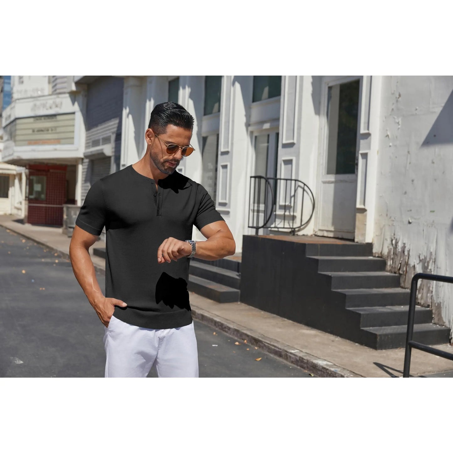 Men's Knit Henley Short Sleeve Casual Summer Button T-Shirt