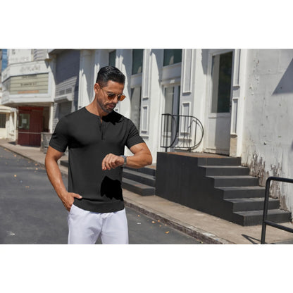 Men's Knit Henley Short Sleeve Casual Summer Button T-Shirt