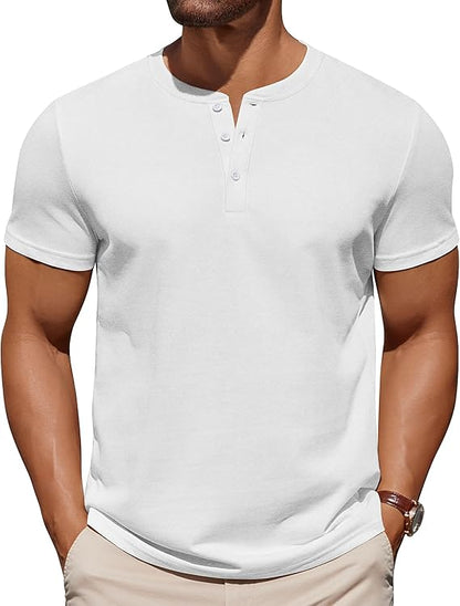 Men's Knit Henley Short Sleeve Casual Summer Button T-Shirt