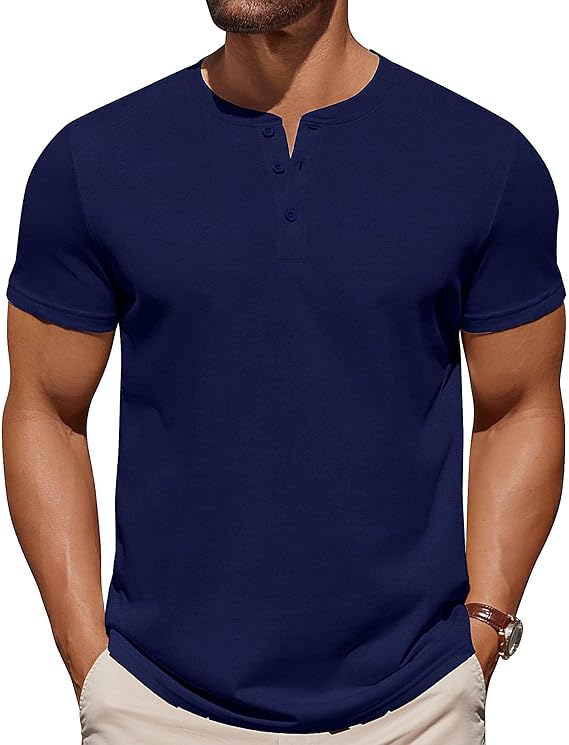 Men's Knit Henley Short Sleeve Casual Summer Button T-Shirt