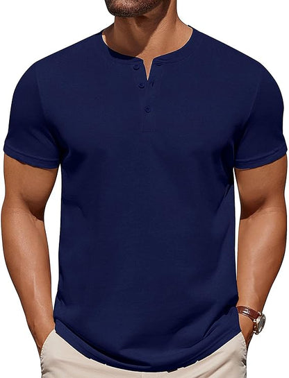 Men's Knit Henley Short Sleeve Casual Summer Button T-Shirt