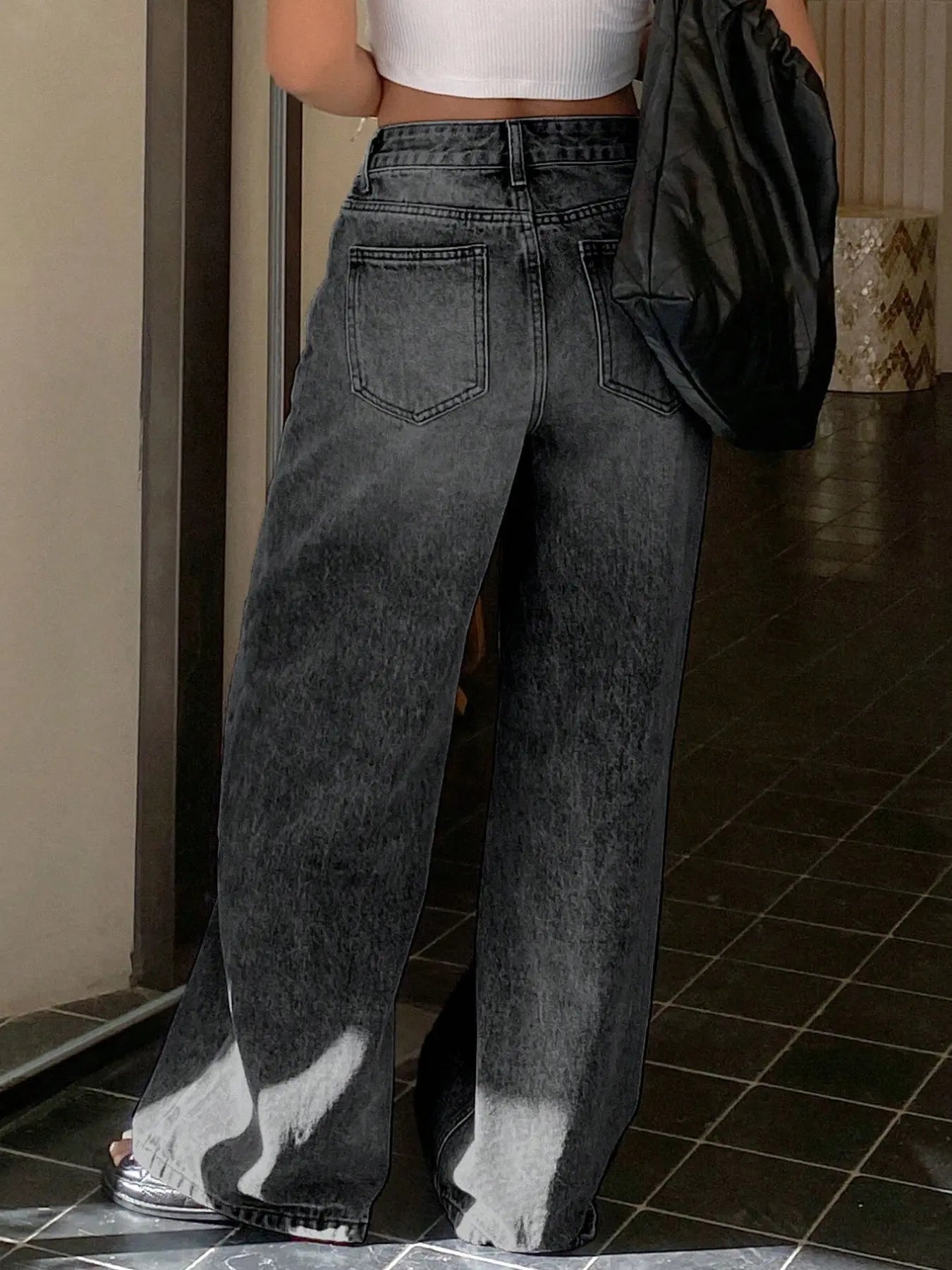 Premium Denim Women's Pocket Zipper Asymmetrical Wide Leg Jeans