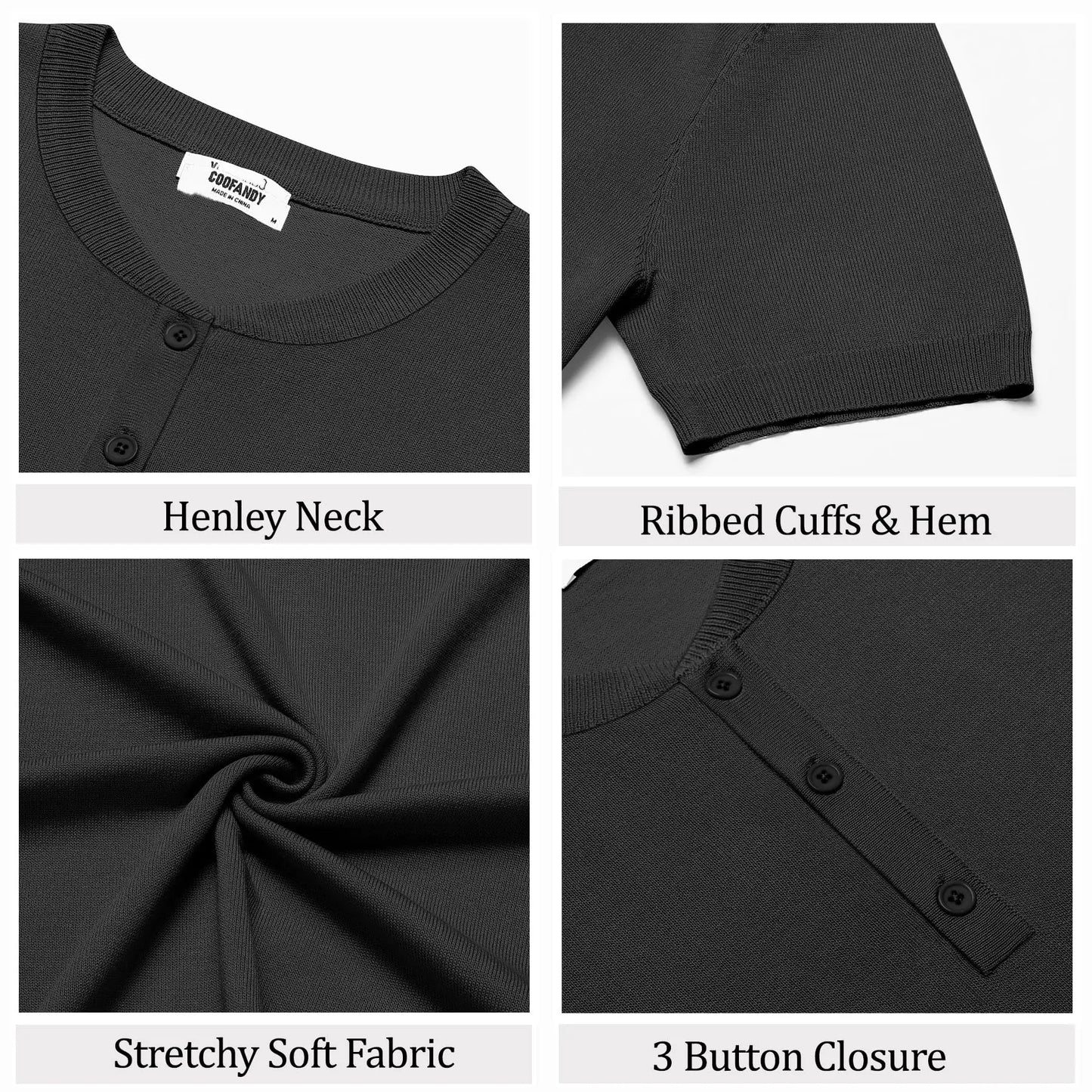 Men's Knit Henley Short Sleeve Casual Summer Button T-Shirt