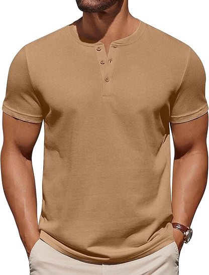 Men's Knit Henley Short Sleeve Casual Summer Button T-Shirt