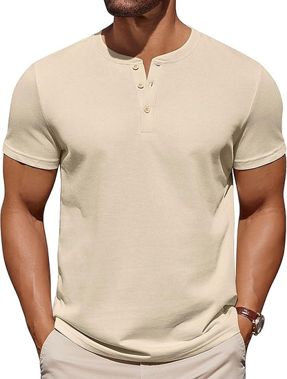 Men's Knit Henley Short Sleeve Casual Summer Button T-Shirt