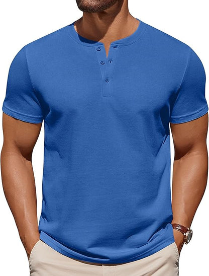 Men's Knit Henley Short Sleeve Casual Summer Button T-Shirt