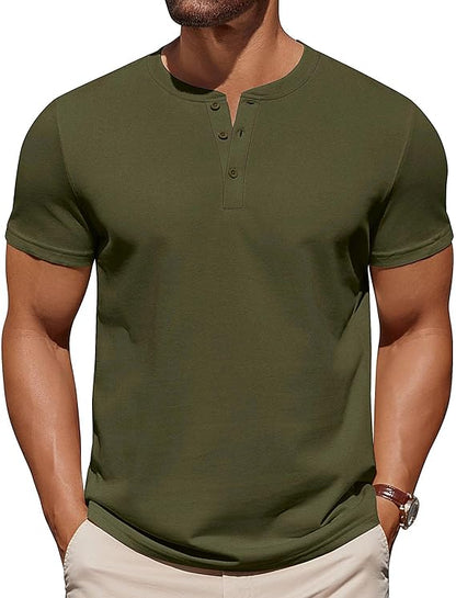 Men's Knit Henley Short Sleeve Casual Summer Button T-Shirt