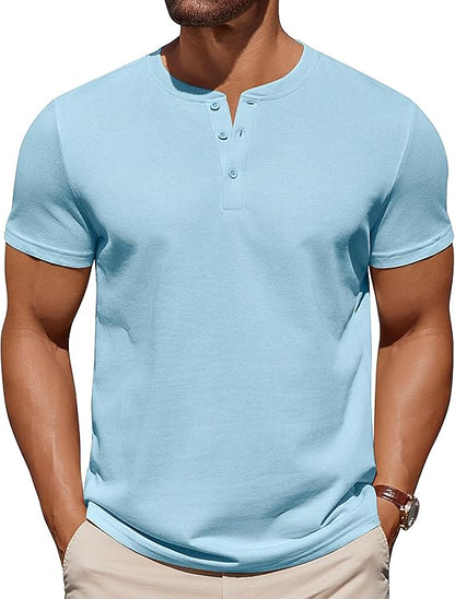 Men's Knit Henley Short Sleeve Casual Summer Button T-Shirt