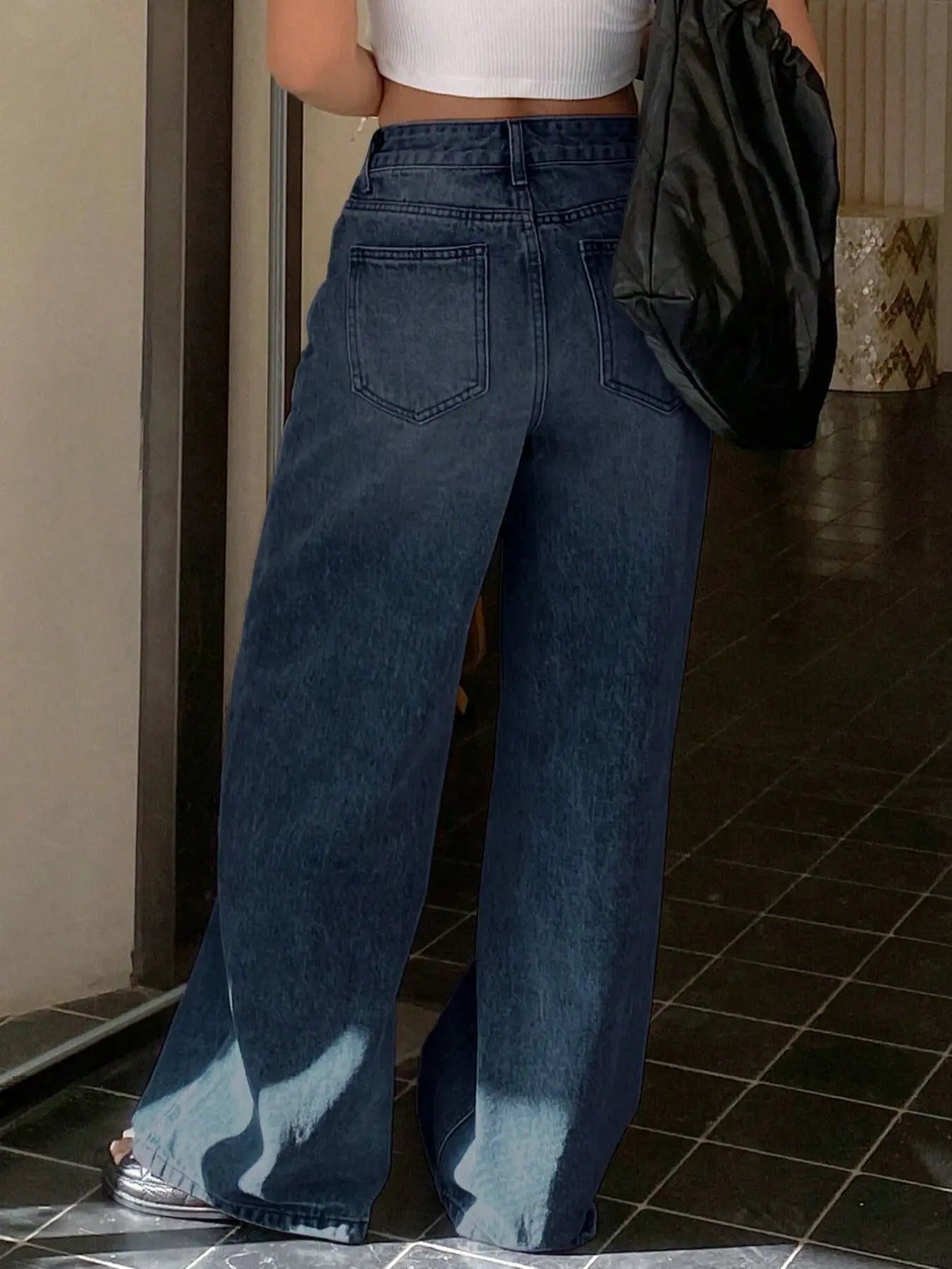Premium Denim Women's Pocket Zipper Asymmetrical Wide Leg Jeans