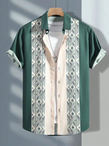 Men'S Floral Print Short Sleeve Shirt Casual Style Shirt Regular Fit Design Top for Summer, Men'S Clothes for Beach Vacation, Menswear