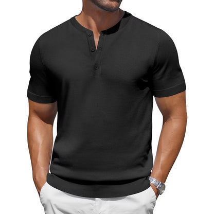 Men's Knit Henley Short Sleeve Casual Summer Button T-Shirt