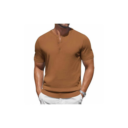 Men's Knit Henley Short Sleeve Casual Summer Button T-Shirt