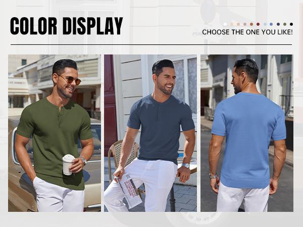 Men's Knit Henley Short Sleeve Casual Summer Button T-Shirt