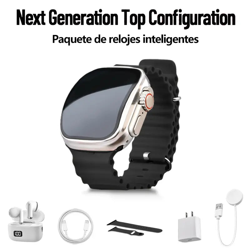 Smartwatch Set: Smartwatch, Bluetooth Headphones, 20W Fast Charger, Type-C Cable, Adapter, and Audio Support—Compact and Portable. Headphone Device. Wearable Smartphone Chargeable