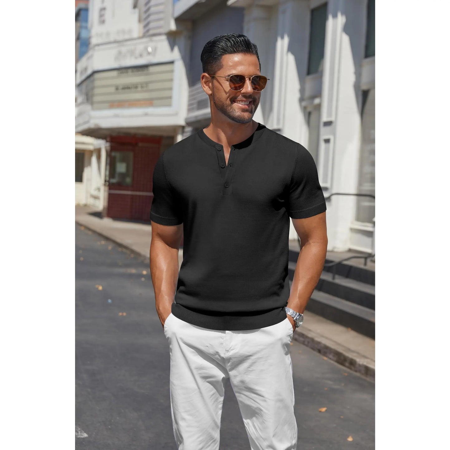 Men's Knit Henley Short Sleeve Casual Summer Button T-Shirt