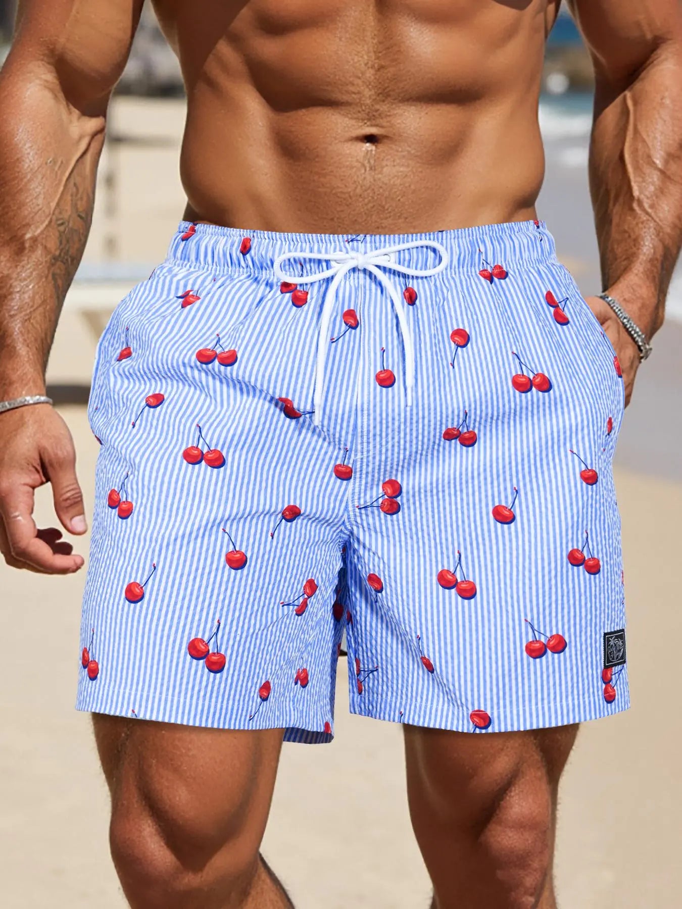 Men'S Regular Fit Palm Tree Print Boxer Brief Swim Shorts, Casual Comfy Breathable Swim Shorts for Summer, Men'S Swimwear for Beach Vacation