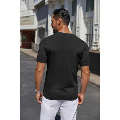 Men's Knit Henley Short Sleeve Casual Summer Button T-Shirt