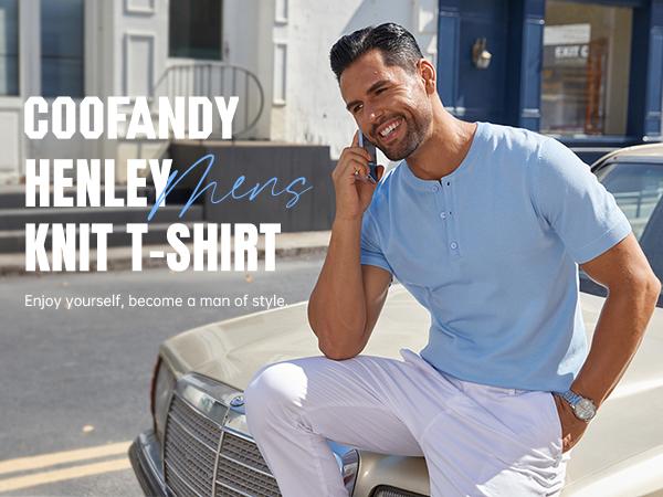 Men's Knit Henley Short Sleeve Casual Summer Button T-Shirt
