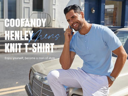 Men's Knit Henley Short Sleeve Casual Summer Button T-Shirt