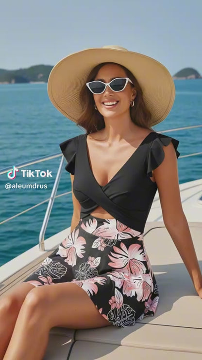 One Piece Tummy Control V Neck Wrap Swimwear