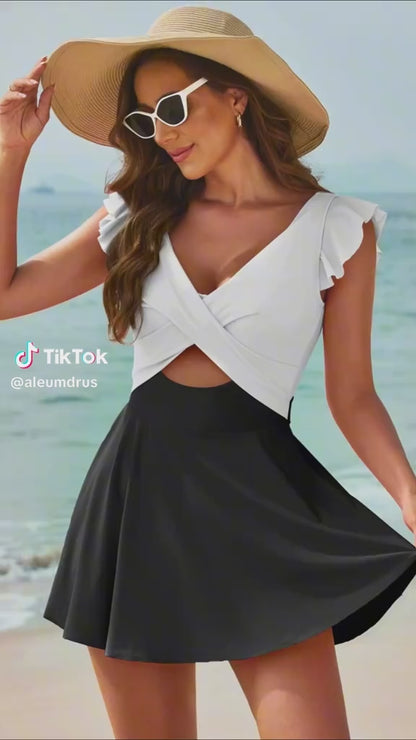 One Piece Tummy Control V Neck Wrap Swimwear