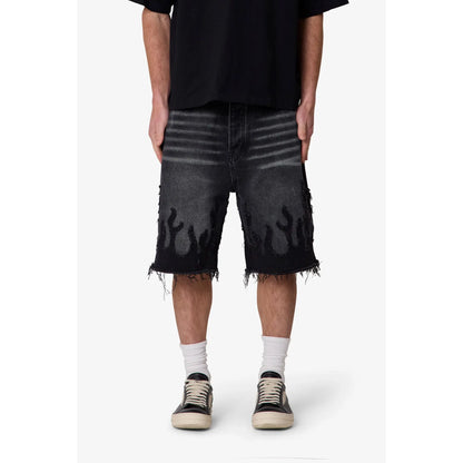 Vintage Baggy Flame Denim Shorts